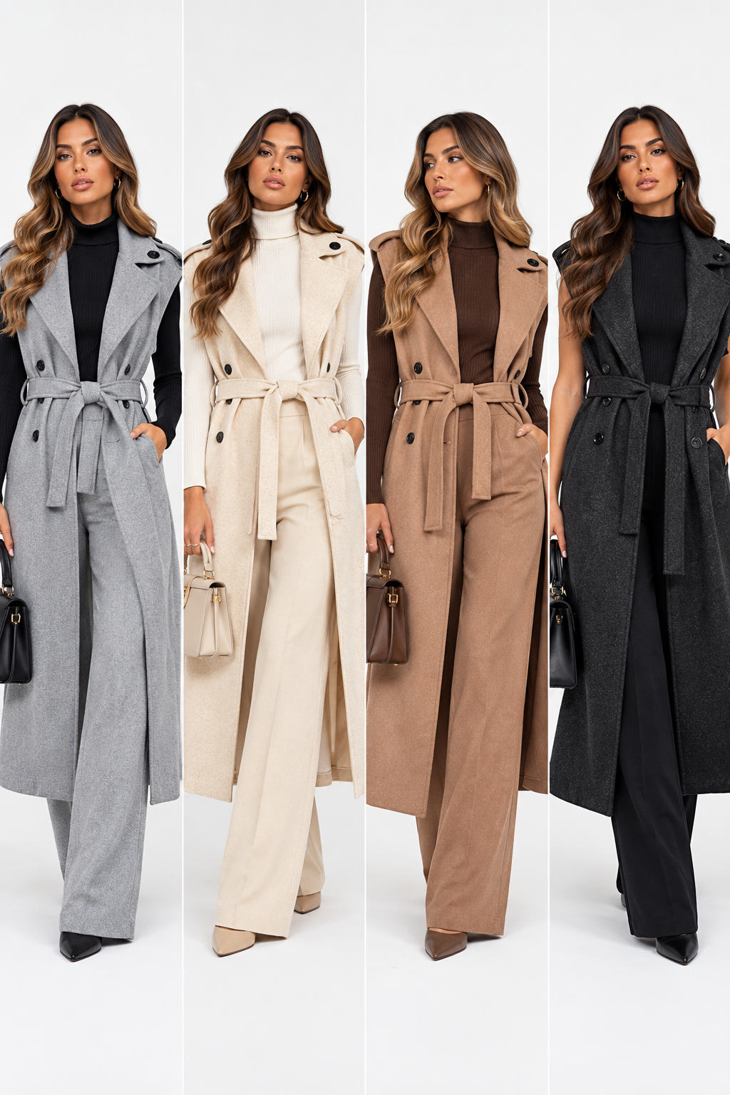 Gilet long façon trench avec ceinture
