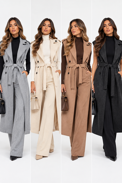 Gilet long façon trench avec ceinture