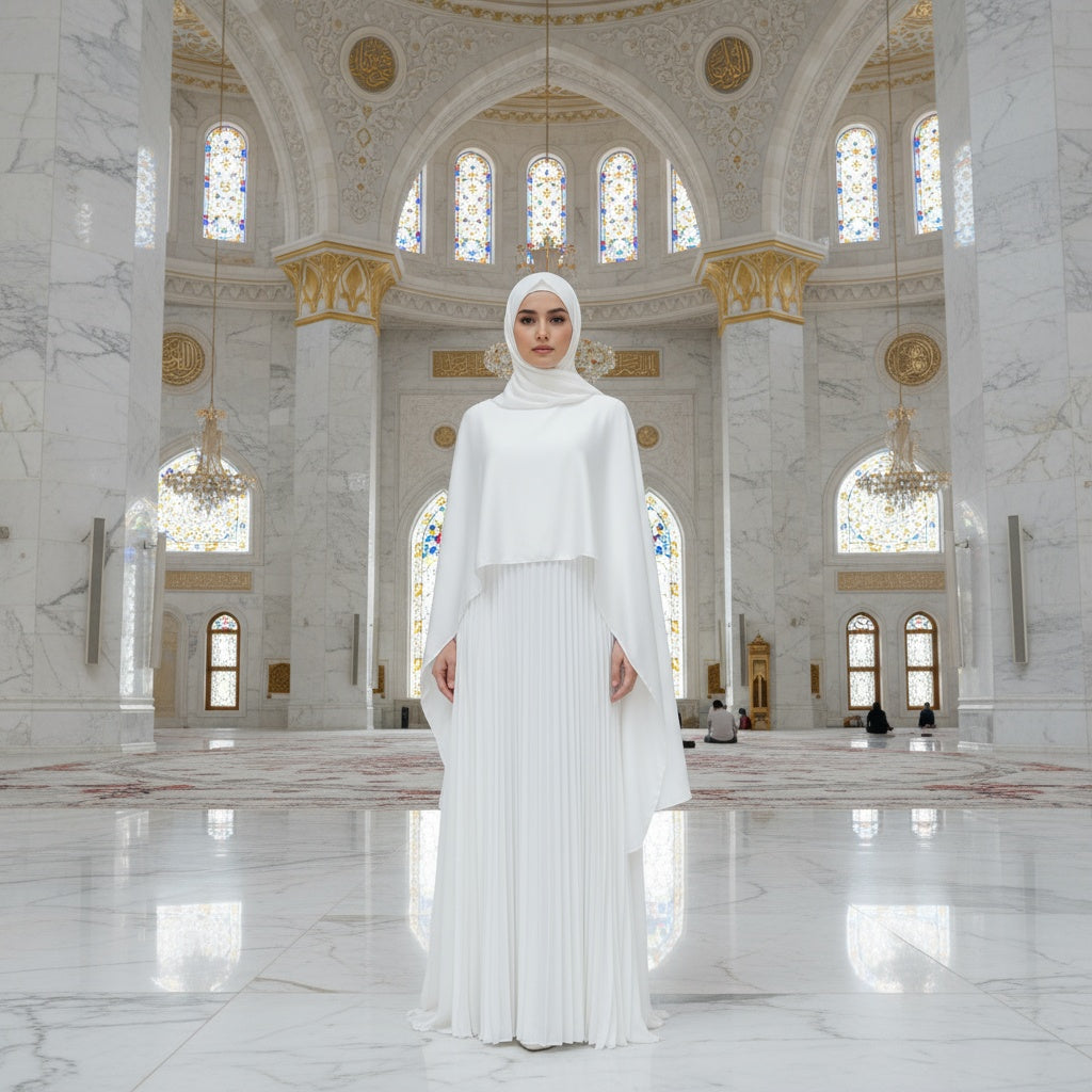 SET ABAYA PER NIKKAH - ABAYA E HIJAB IN BIANCO PURO