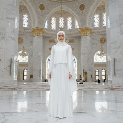 SET ABAYA PER NIKKAH - ABAYA E HIJAB IN BIANCO PURO
