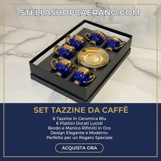 Set Tazzine da Caffè in Ceramica Blu – 6 Pezzi