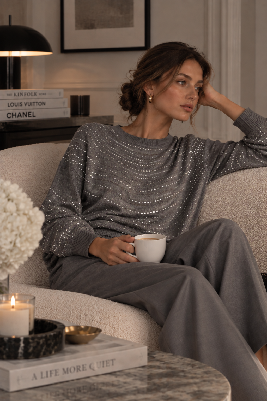 Strickpullover mit Strass in Wellenstreifen