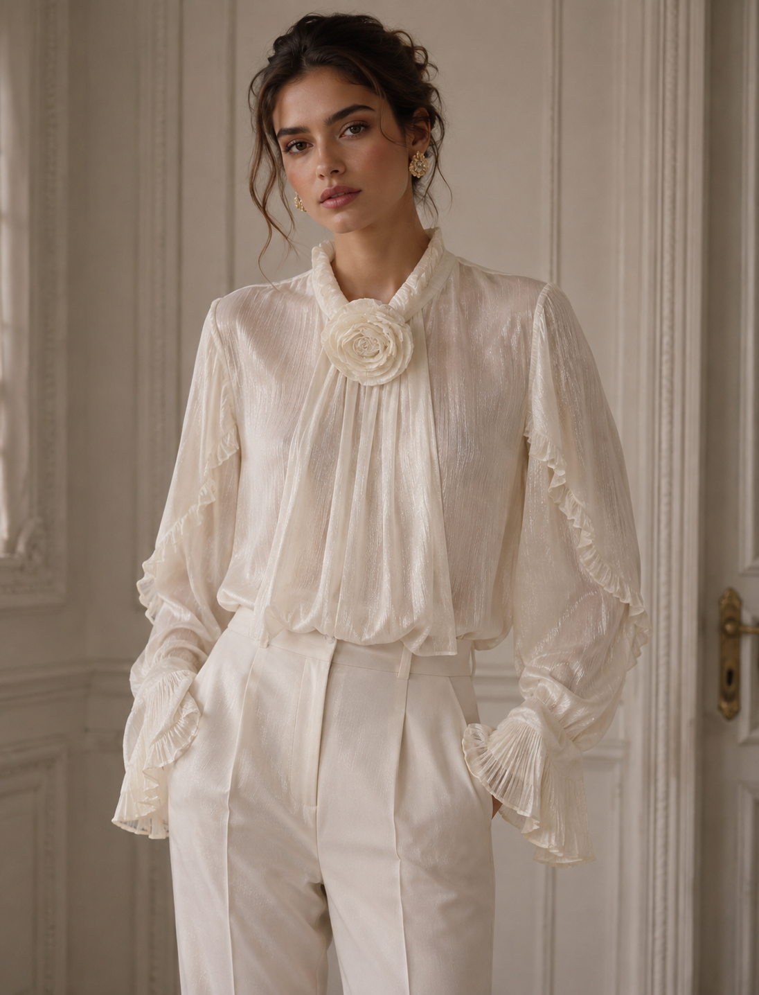 Blusa con Ruches e Rosa