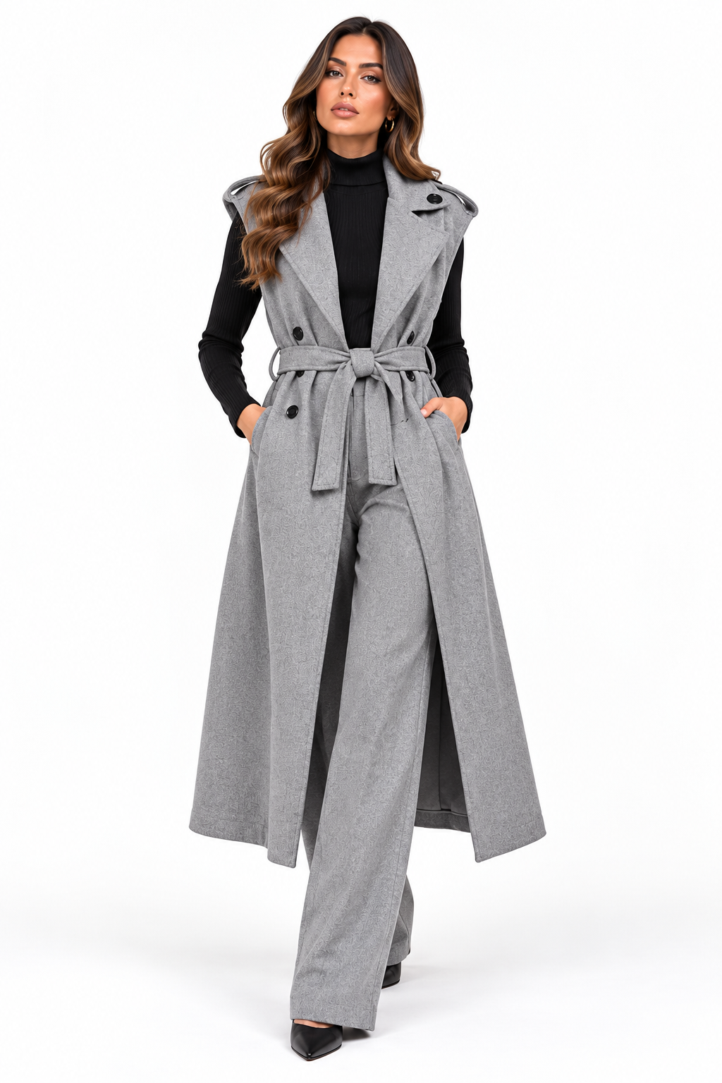 Gilet long façon trench avec ceinture