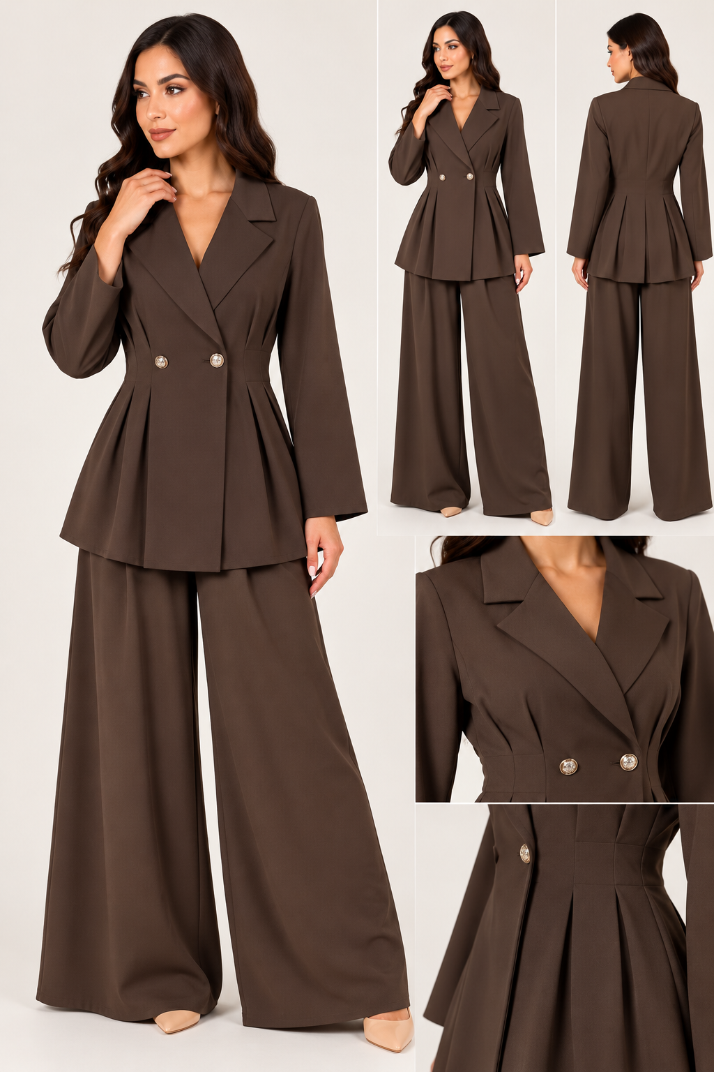 Completo Donna Elegante con Blazer Sagomato e Pantaloni Palazzo