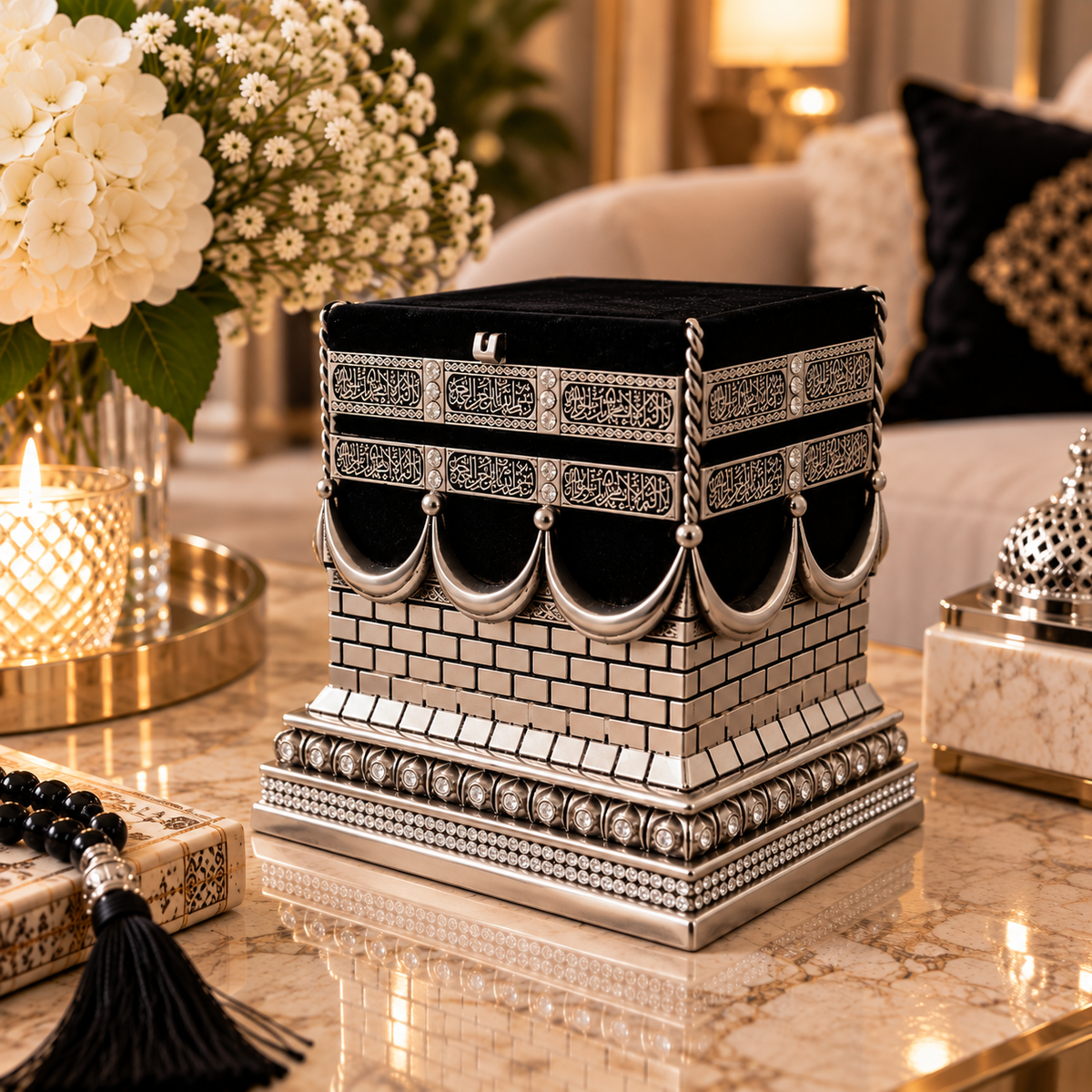 Decorazione di Lusso Ispirata alla Kaaba – Grande, Argento ✨
