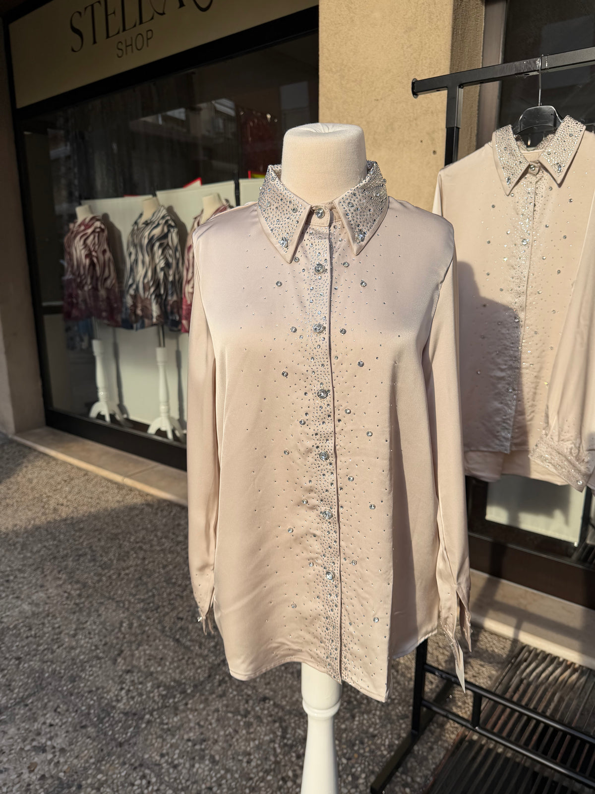 Camicia Raso Strass Colletto Gioiello | Taglia Unica