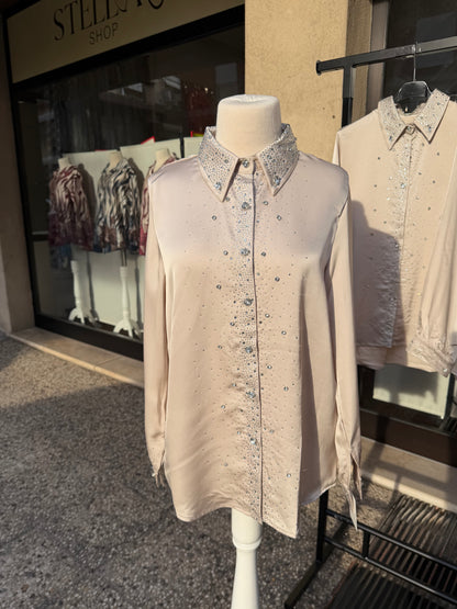 Camicia Raso Strass Colletto Gioiello | Taglia Unica