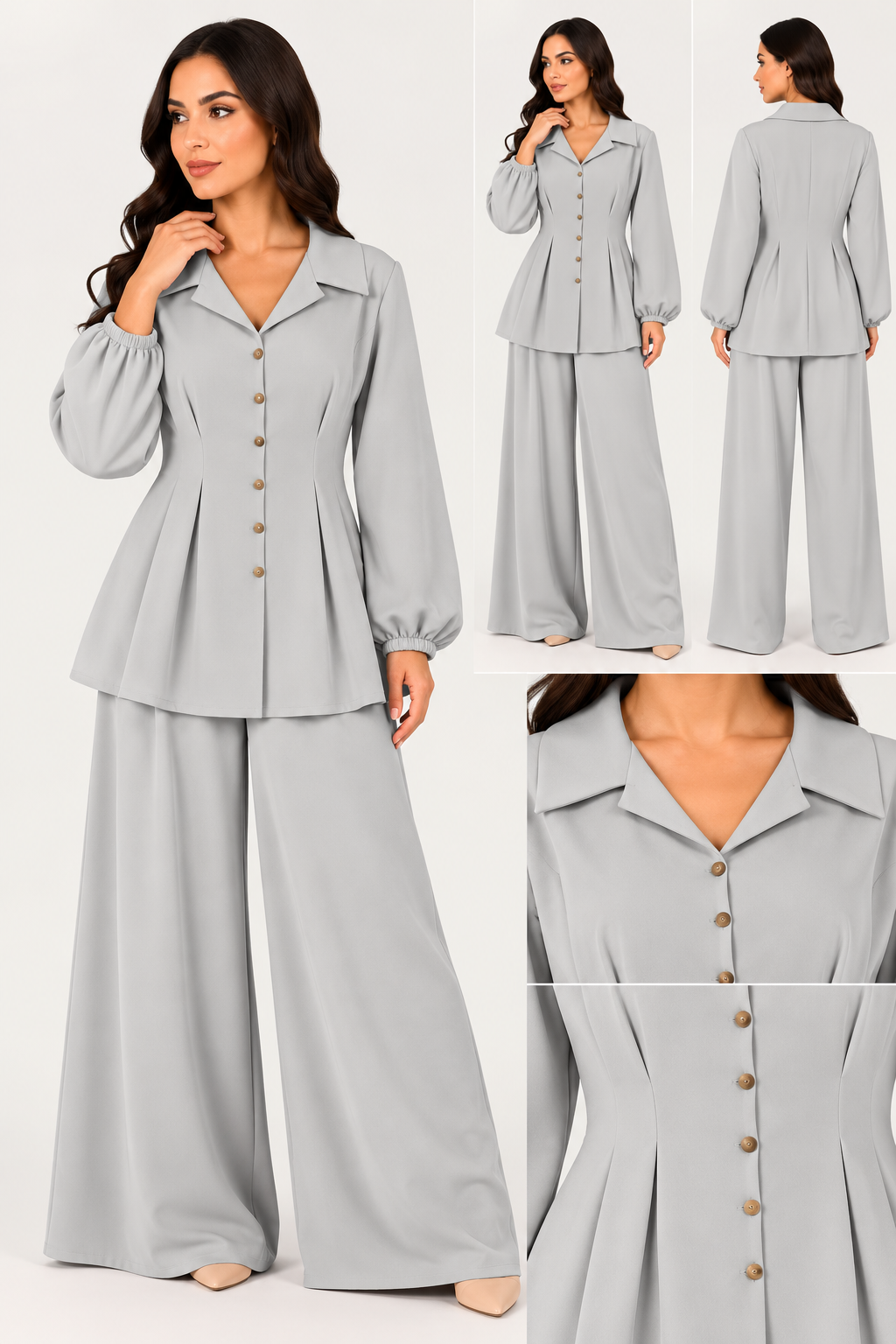 Completo Donna Elegante con Blusa Sagomata e Pantaloni Palazzo – Sofia