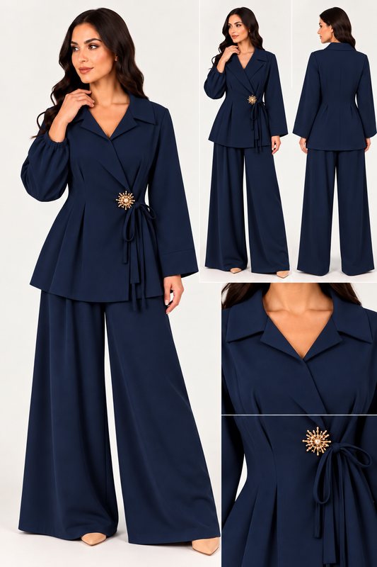 Completo Elegante Donna con Blazer Incrociato e Pantaloni Palazzo – Aurora