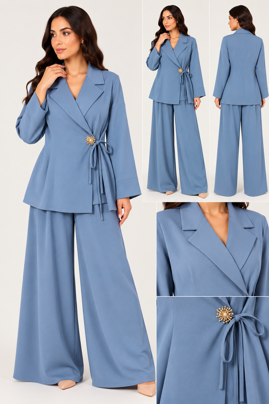 Completo Elegante Donna con Blazer Incrociato e Pantaloni Palazzo – Aurora