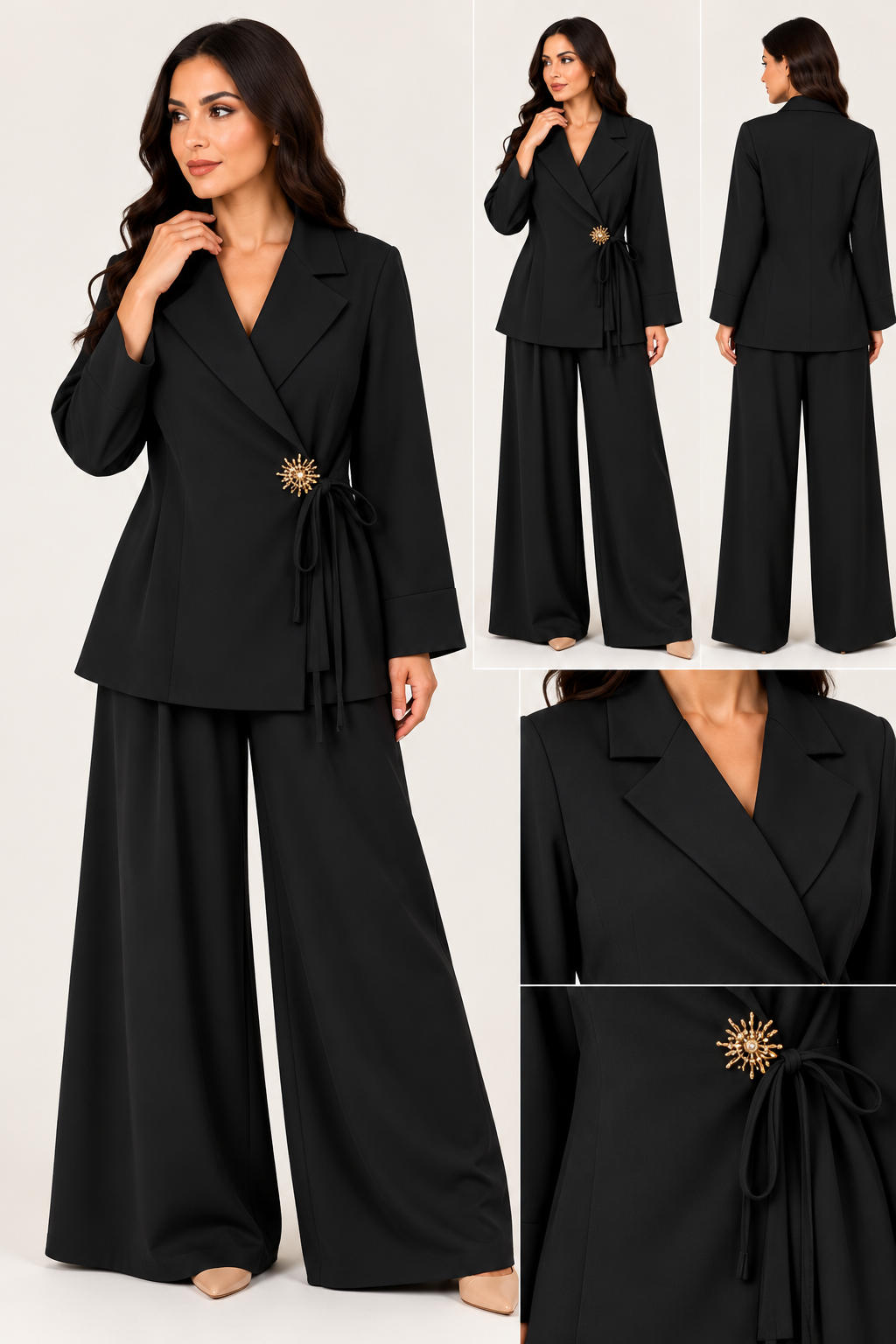 Completo Elegante Donna con Blazer Incrociato e Pantaloni Palazzo – Aurora