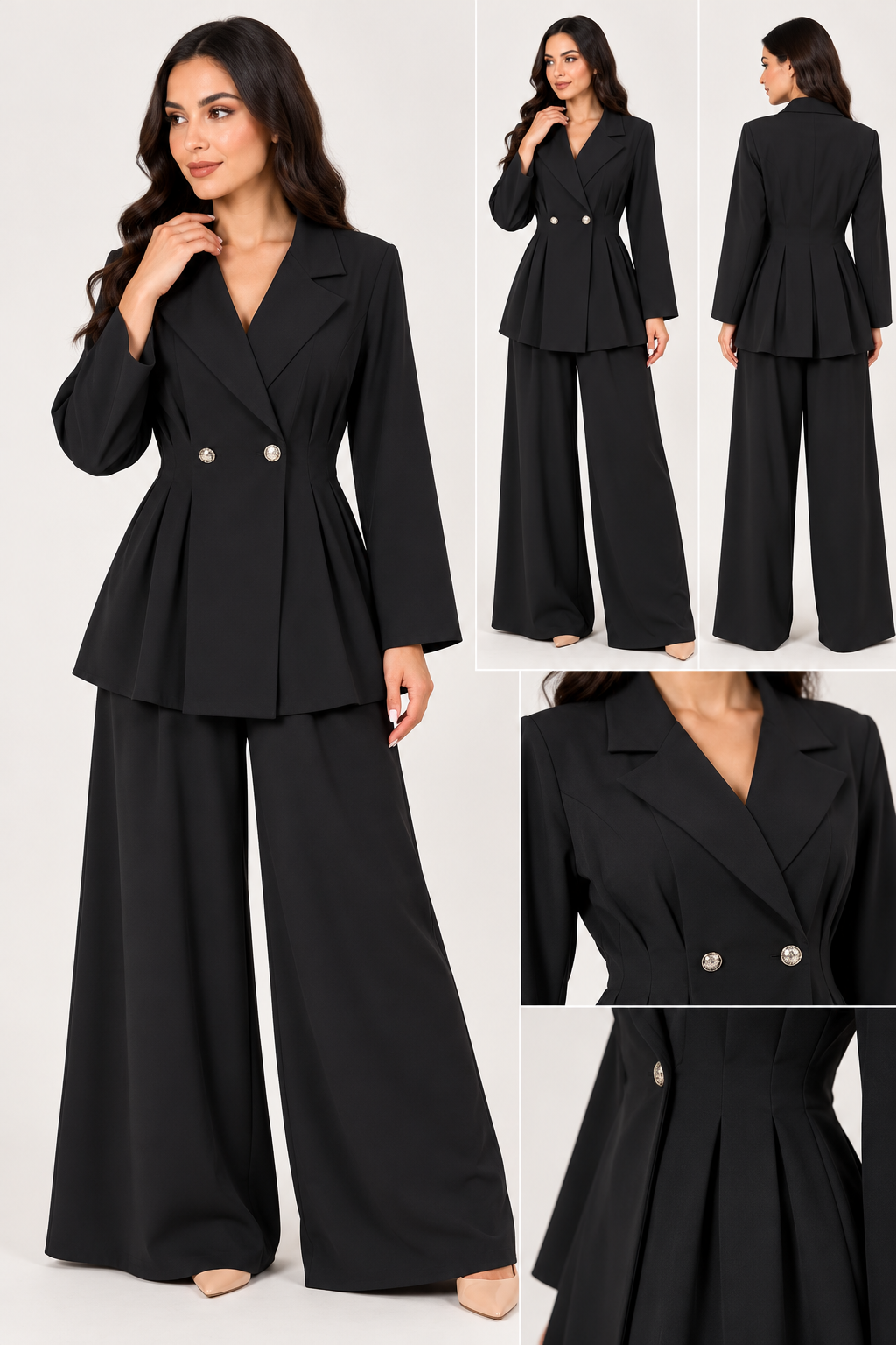 Completo Donna Elegante con Blazer Sagomato e Pantaloni Palazzo