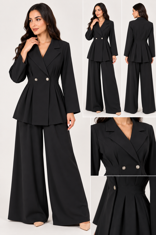Completo Donna Elegante con Blazer Sagomato e Pantaloni Palazzo