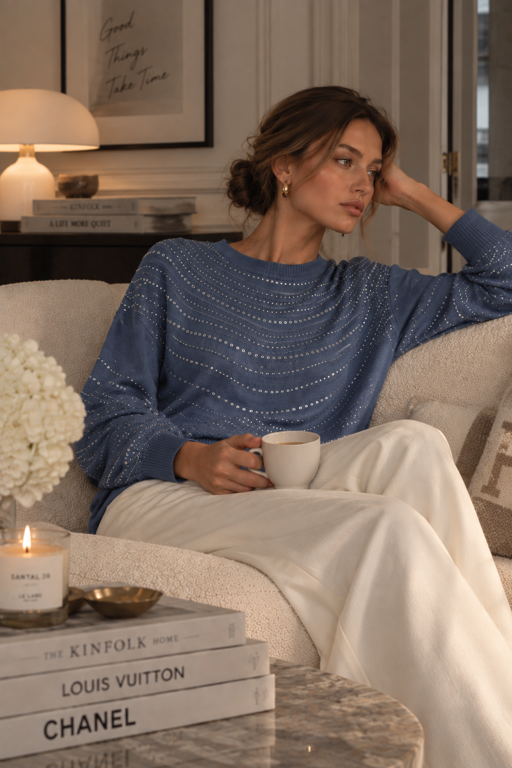 Strickpullover mit Strass in Wellenstreifen