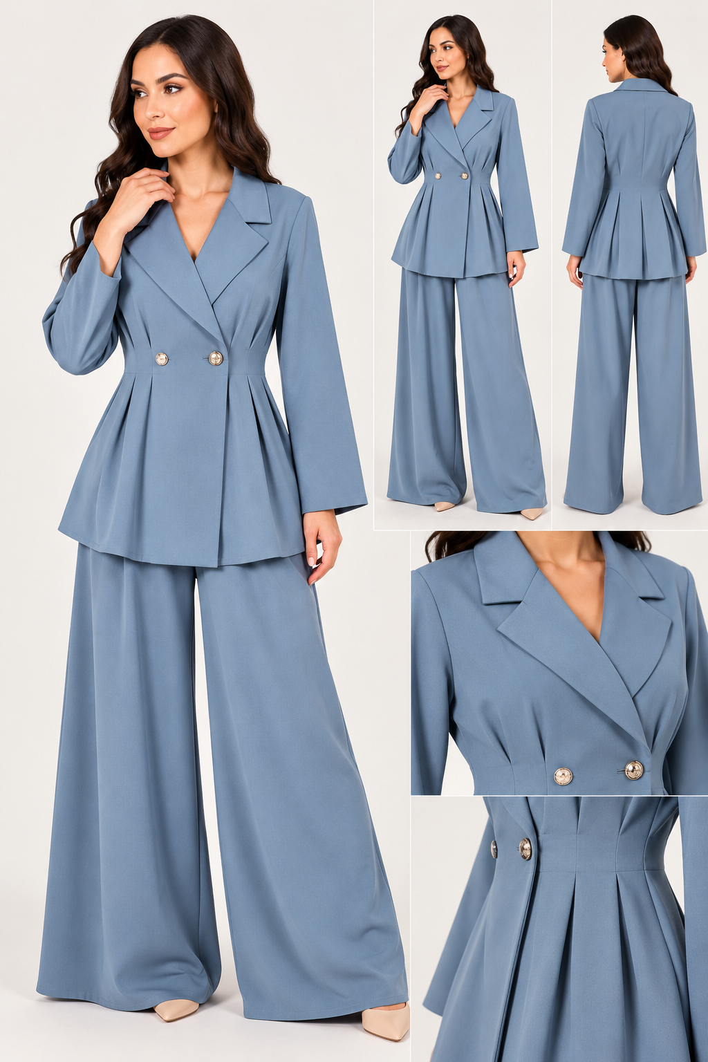 Completo Donna Elegante con Blazer Sagomato e Pantaloni Palazzo