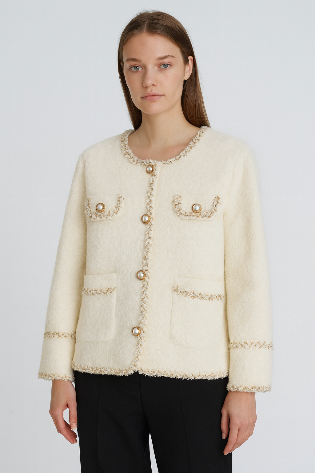 Cardigan Elegante con Bottoni Perlati – Taglia Unica