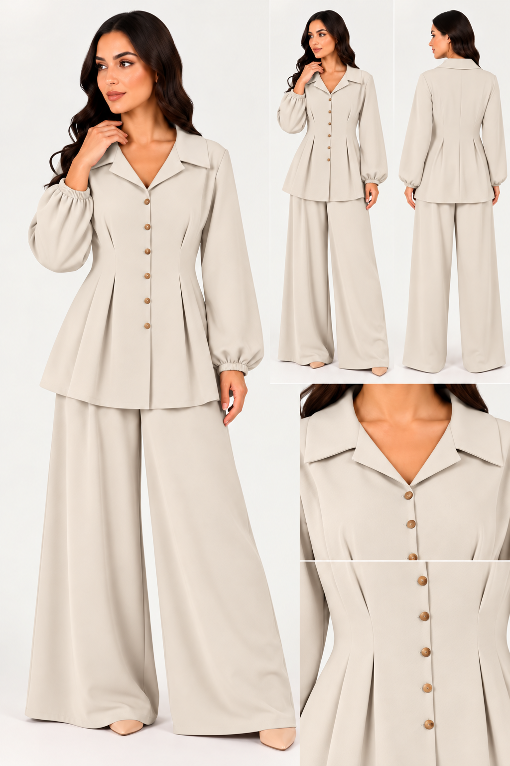 Completo Donna Elegante con Blusa Sagomata e Pantaloni Palazzo – Sofia