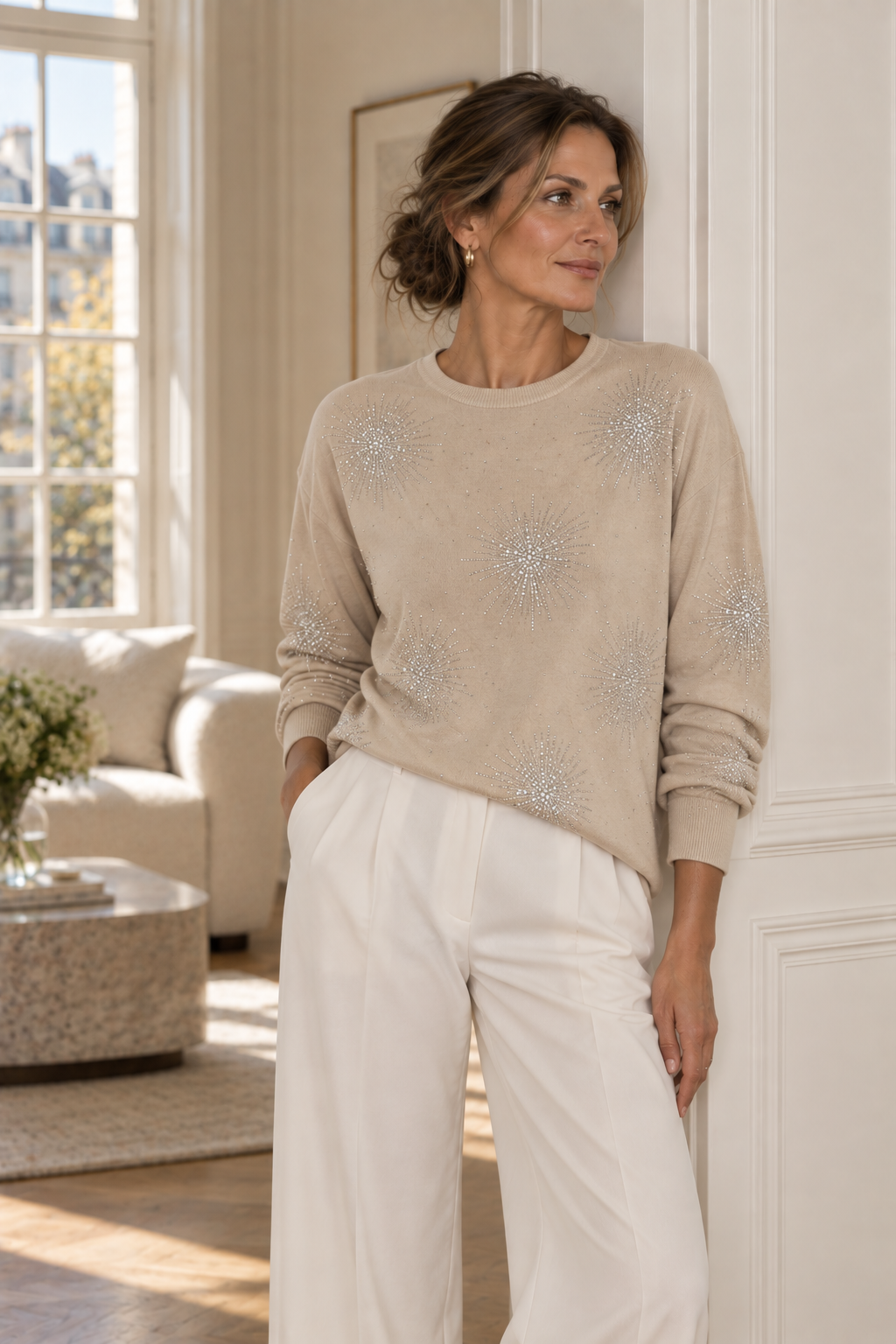 Maglione con Strass Effetto Stella
