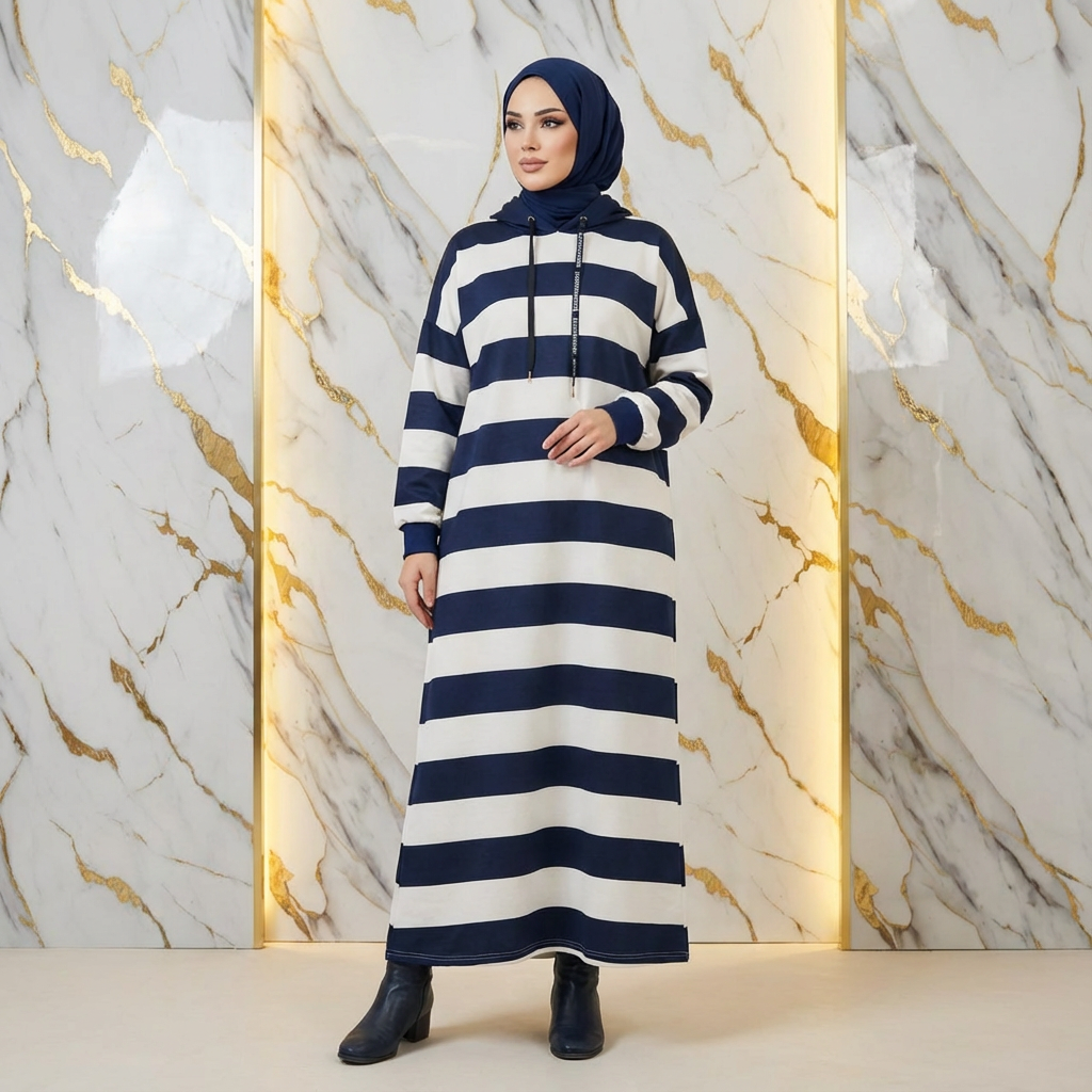 Abaya Invernale a Righe  – Eleganza e Comfort