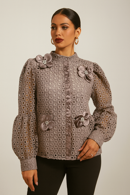 Camicia Elegante con Fiori in Rilievo – Modello #8421