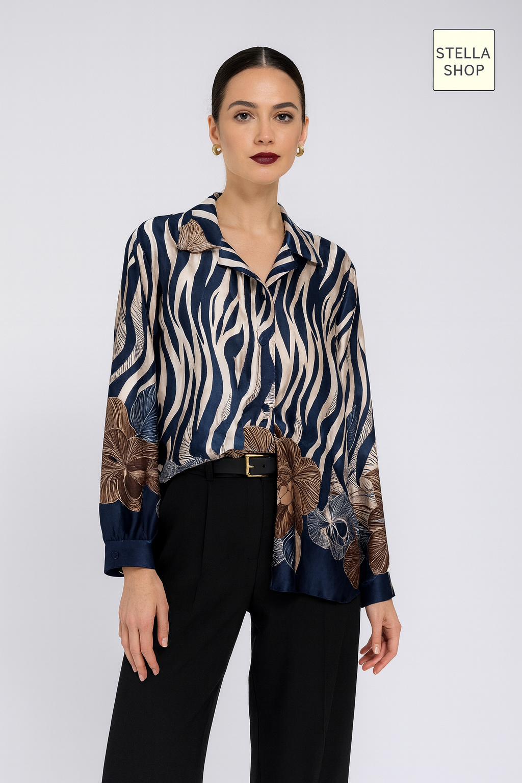 🌺 Camicia Satinata Fantasia Zebra e Fiori – €18,99 (Taglia Standard)
