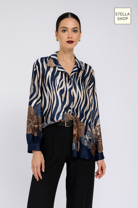 🌺 Camicia Satinata Fantasia Zebra e Fiori – €18,99 (Taglia Standard)