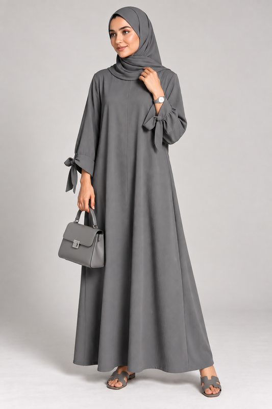 Abaya aus Medina-Seide mit Ballonärmeln und Schleife