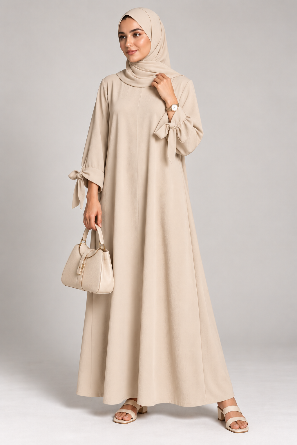 Abaya aus Medina-Seide mit Ballonärmeln und Schleife