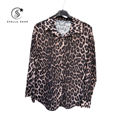 Camicia Elegante a Manica Lunga con Stampa Leopard per Donna&nbsp;