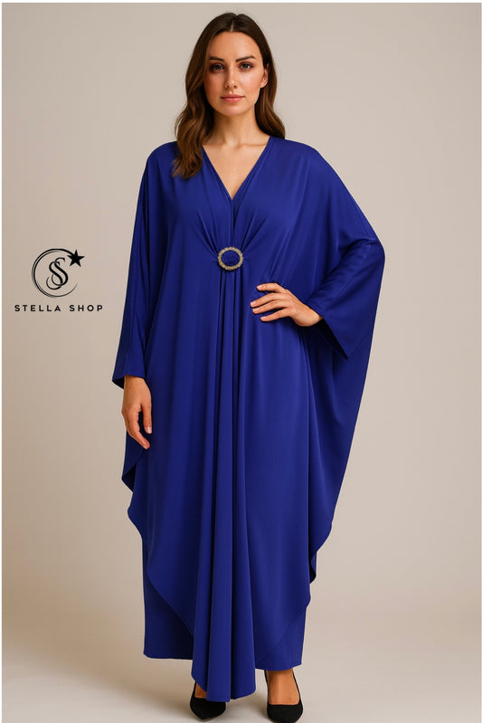 Kaftano Elegante Blu Reale con Dettaglio Gioiello