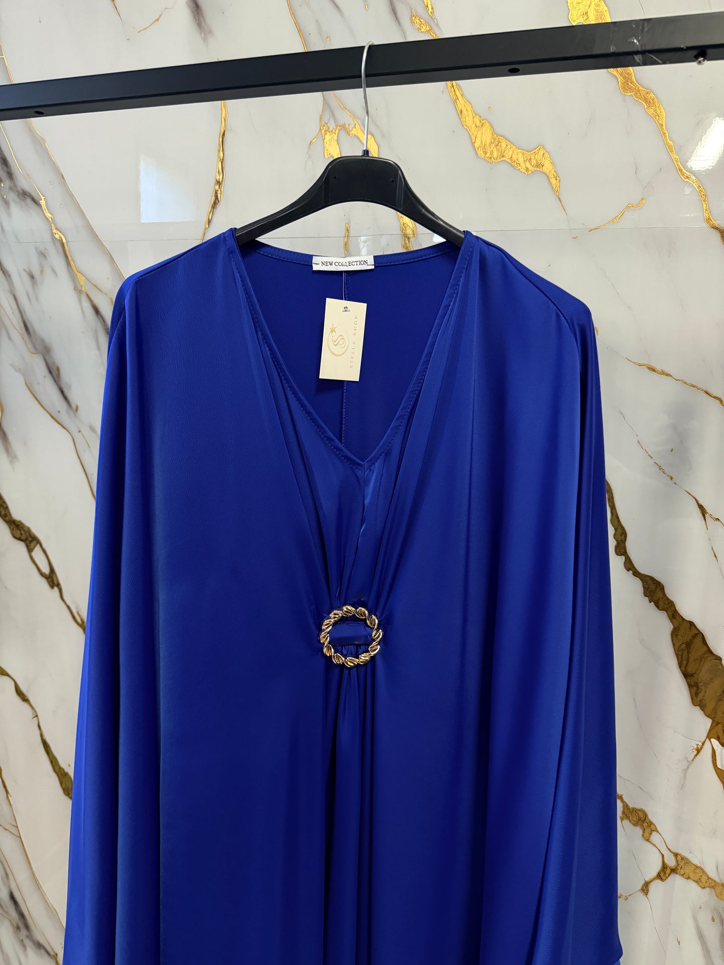 Kaftano Elegante Blu Reale con Dettaglio Gioiello