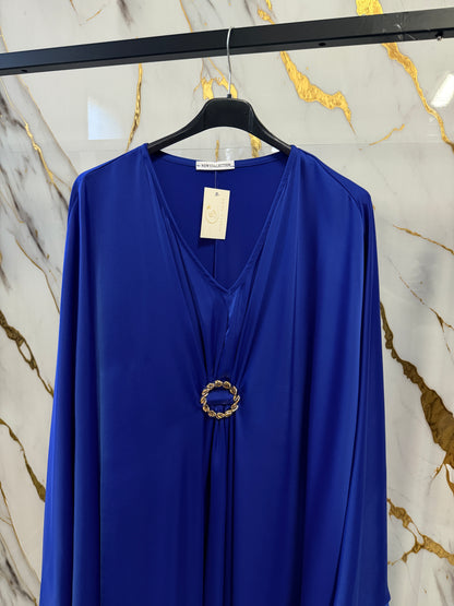 Kaftano Elegante Blu Reale con Dettaglio Gioiello