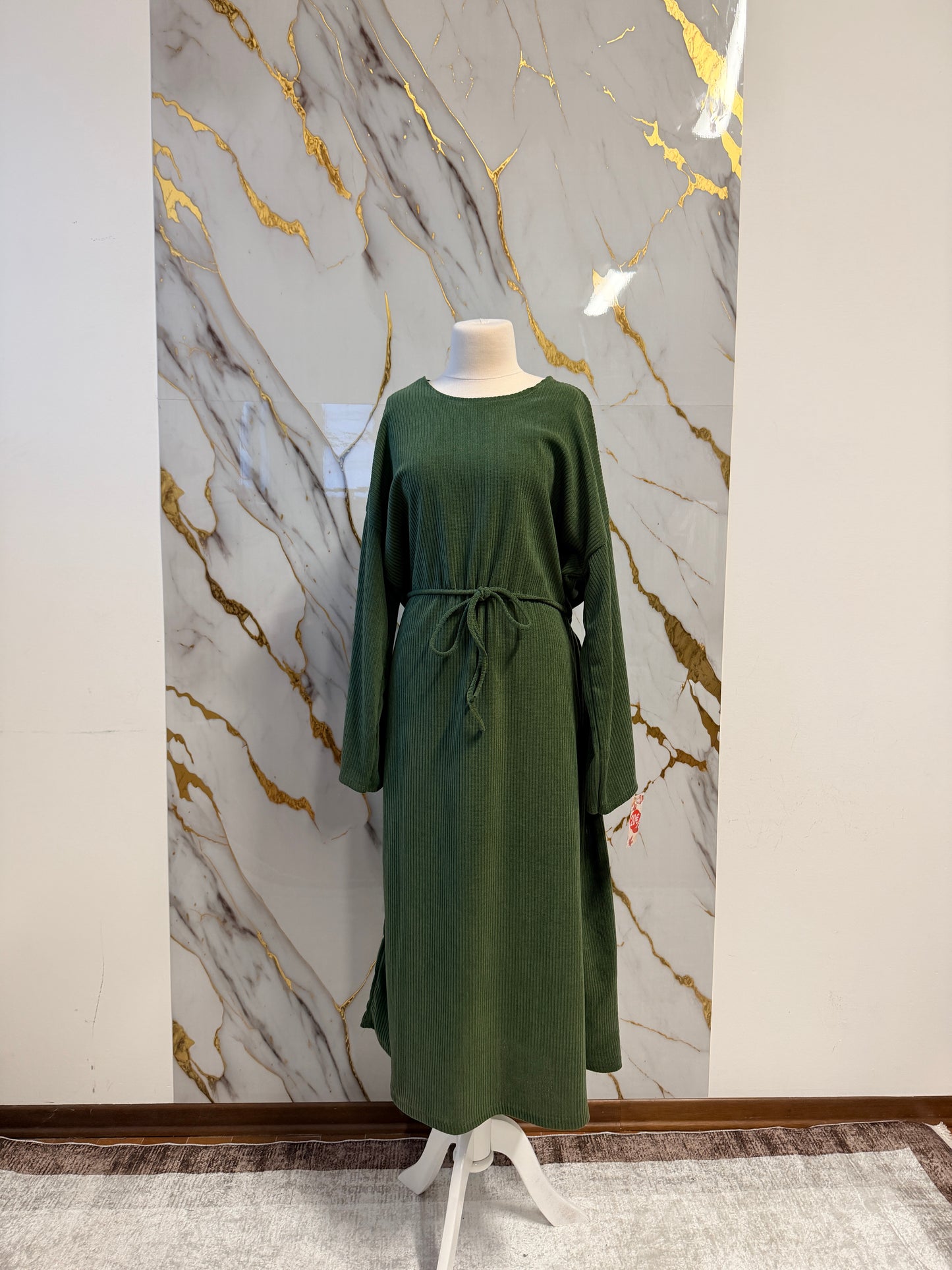 Abaya Invernale Verde con Cintura