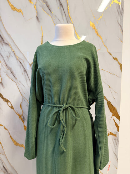 Abaya Invernale Verde con Cintura