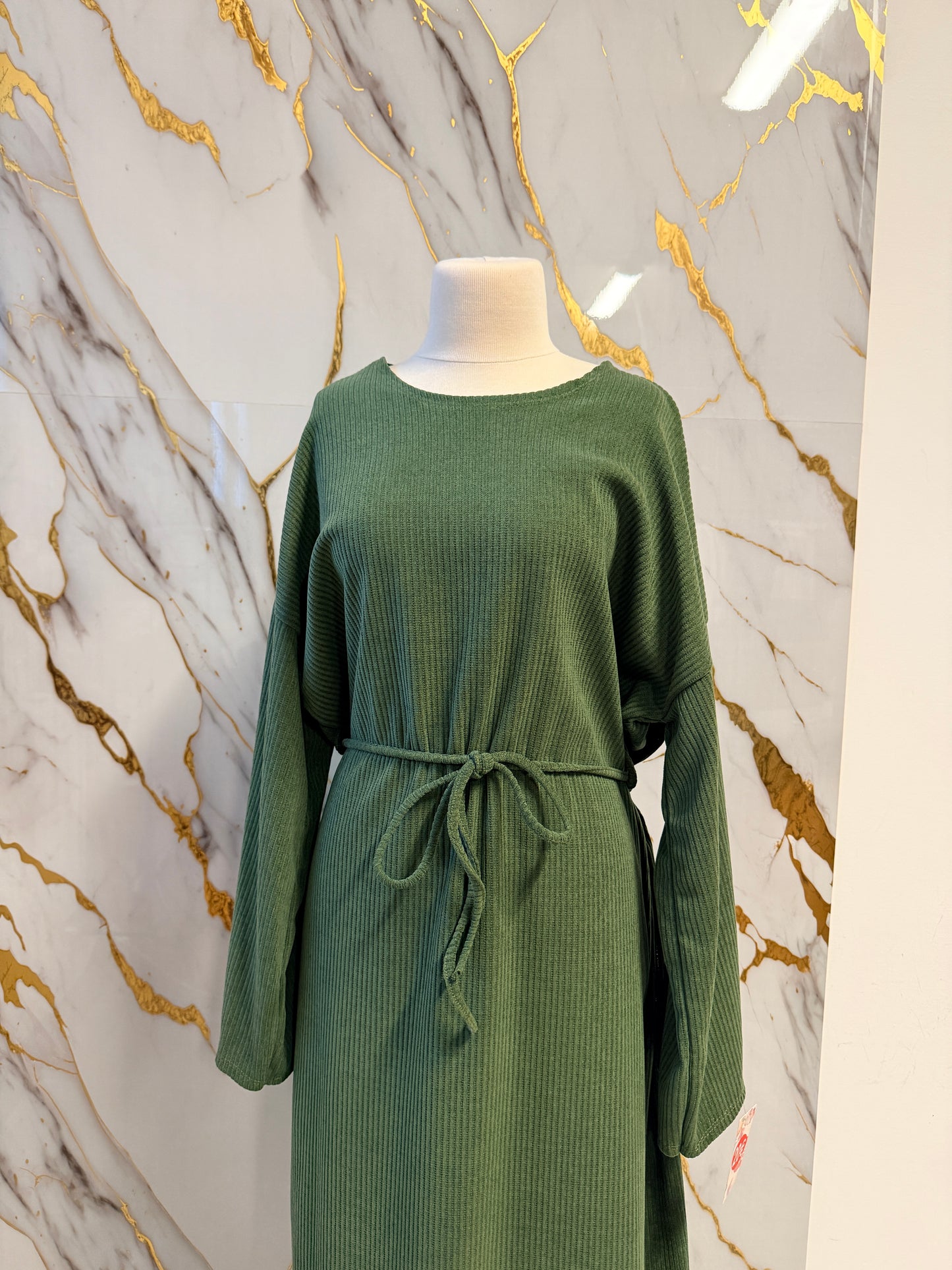 Abaya Invernale Verde con Cintura