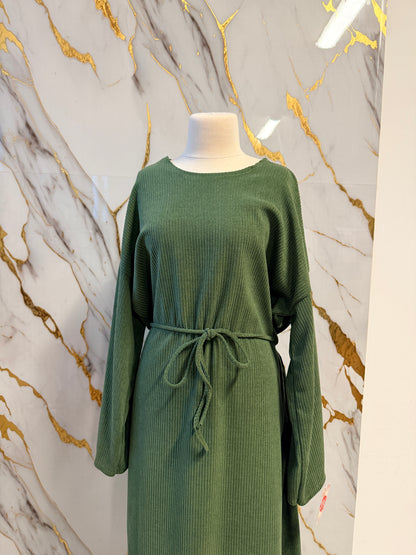 Abaya Invernale Verde con Cintura