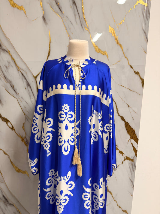 Abaya Blu Reale con Dettagli Decorativi