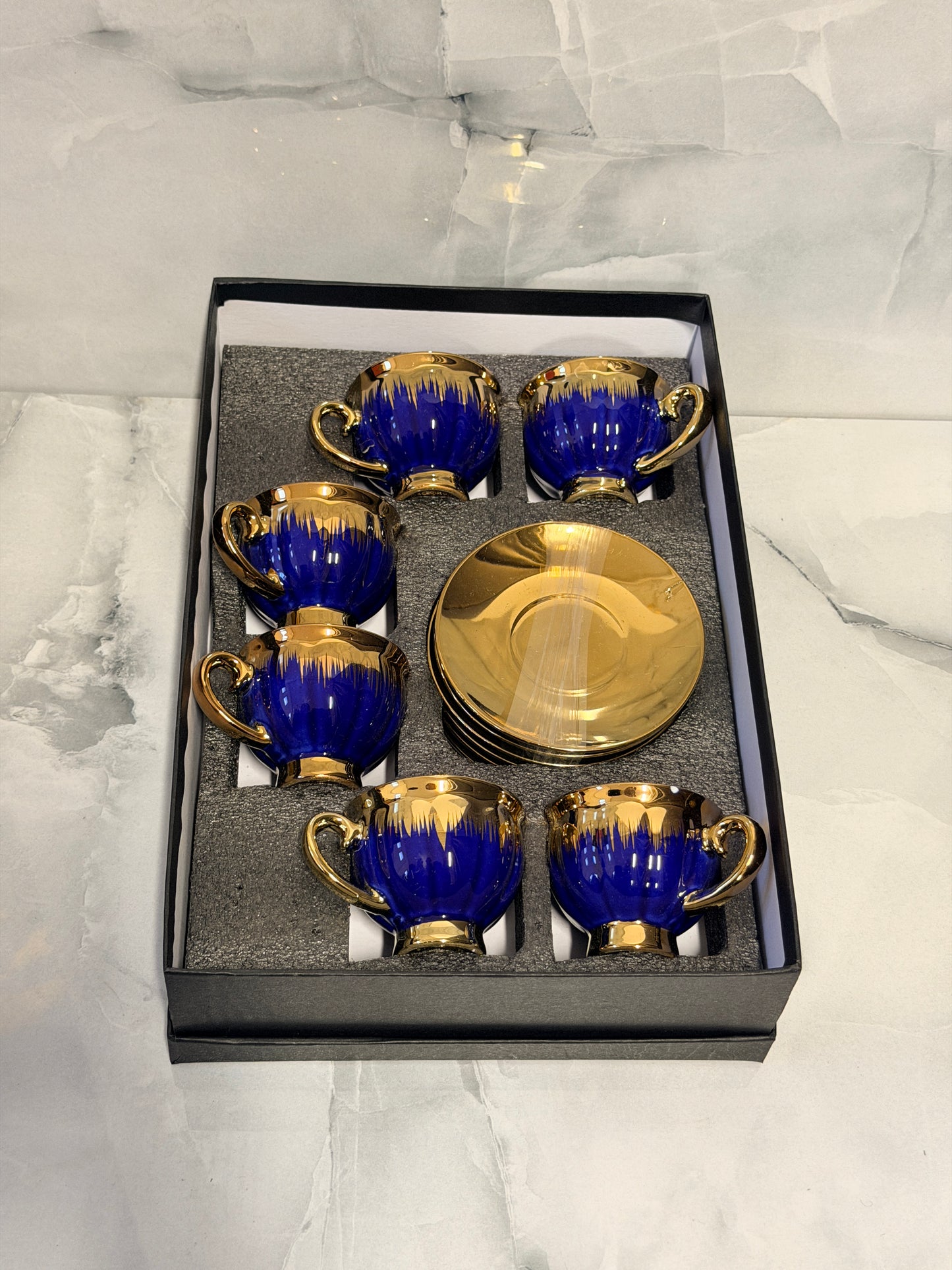 Set Tazzine da Caffè in Ceramica Blu – 6 Pezzi