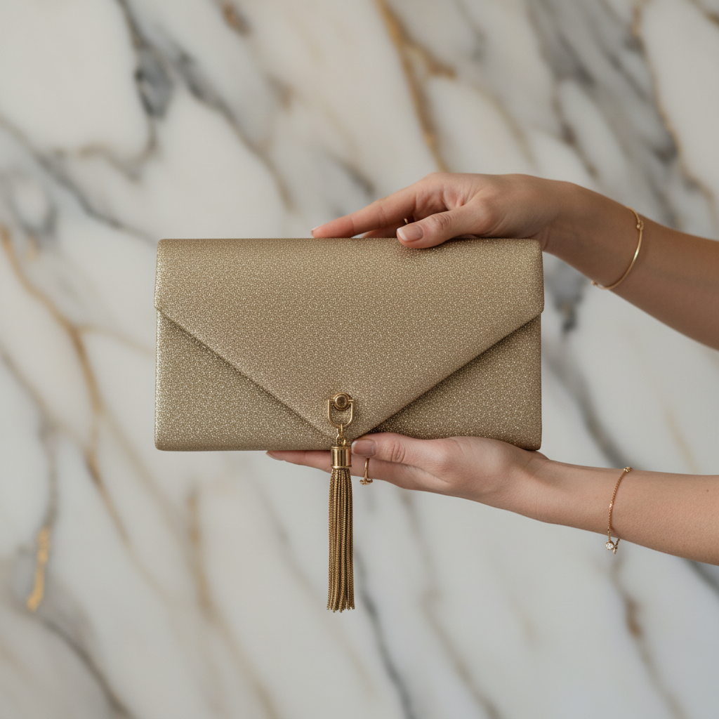 Clutch Oro con Nappa Decorativa