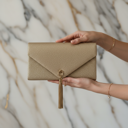 Clutch Oro con Nappa Decorativa