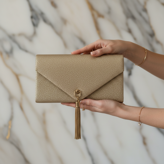 Clutch Oro con Nappa Decorativa